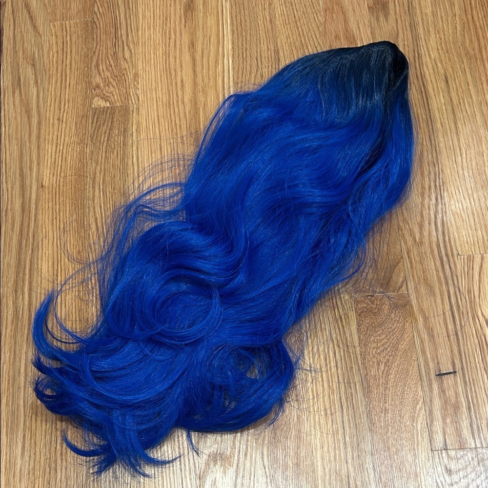 Black to Deep Blue long wave hair wig / adult adjustable size 20”
